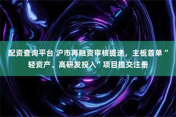配资查询平台 沪市再融资审核提速，主板首单“轻资产、高研发投入”项目提交注册